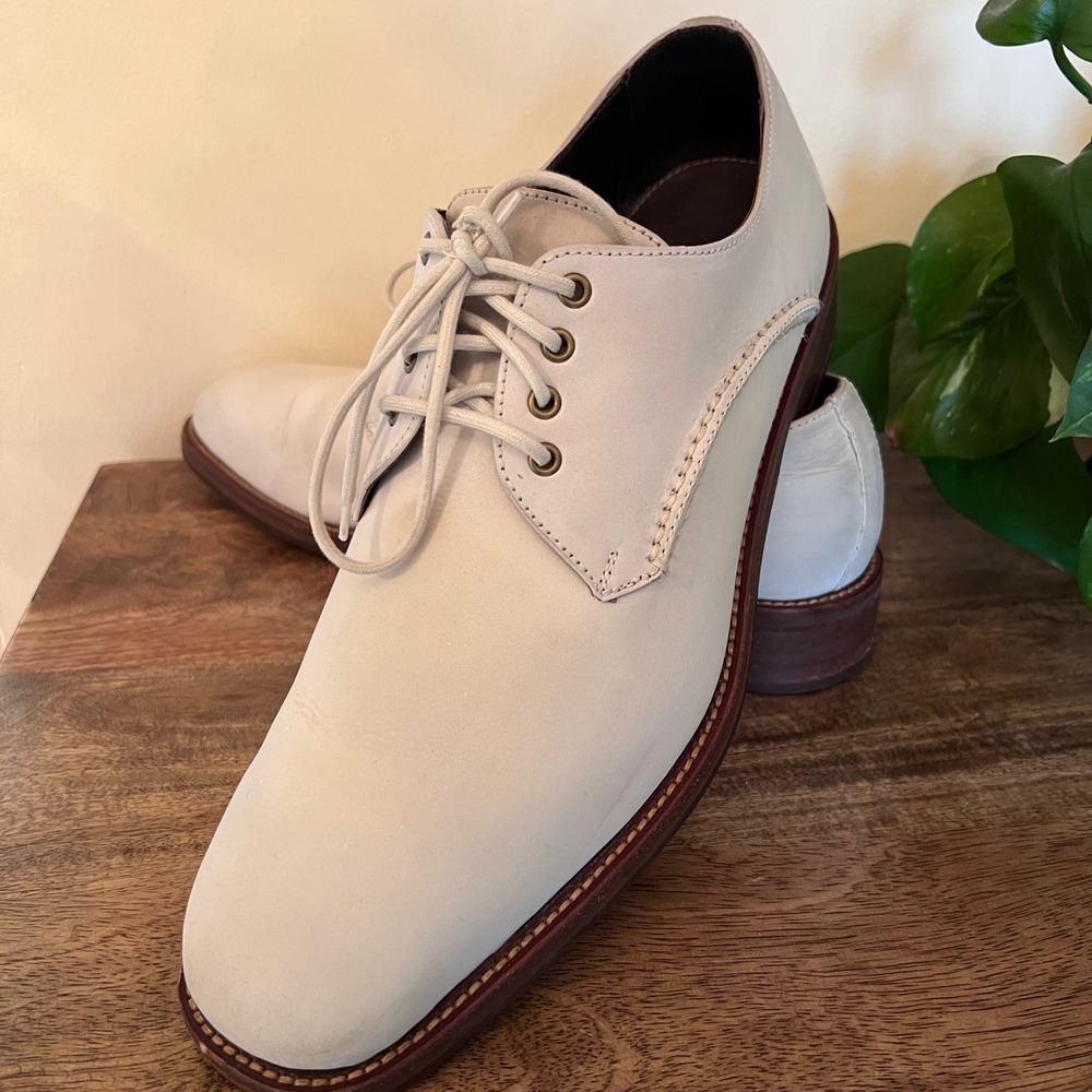 VTG‎ Cole Haan Mens 10.5 Oxfords Derby Shoes Beige Leather Square Toe Lace Up